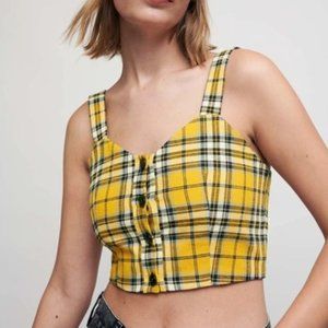 MAJE ! Loris Tartan Cropped cotton Top